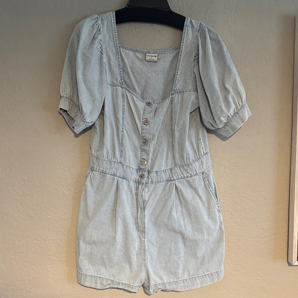 Hurley Light Blue Button-Up Jumpsuit